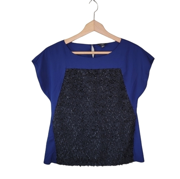 Ann Taylor | Petite Navy and Black Eyelash Front Blouse - Picture 1 of 6